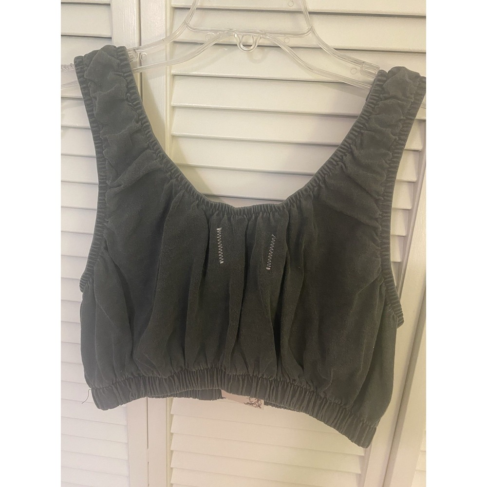 People of Leisure Organic 100% Cotton Cropped Tank Gray Scoop Neck Size Small - Picture 2 of 4